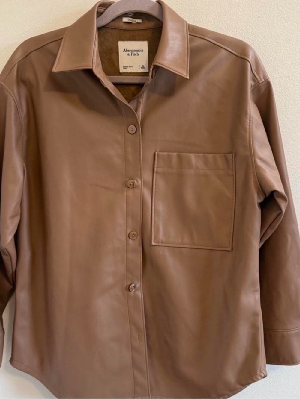 Abercrombie & Fitch Men's Tan Faux Leather Button-Down Shirt